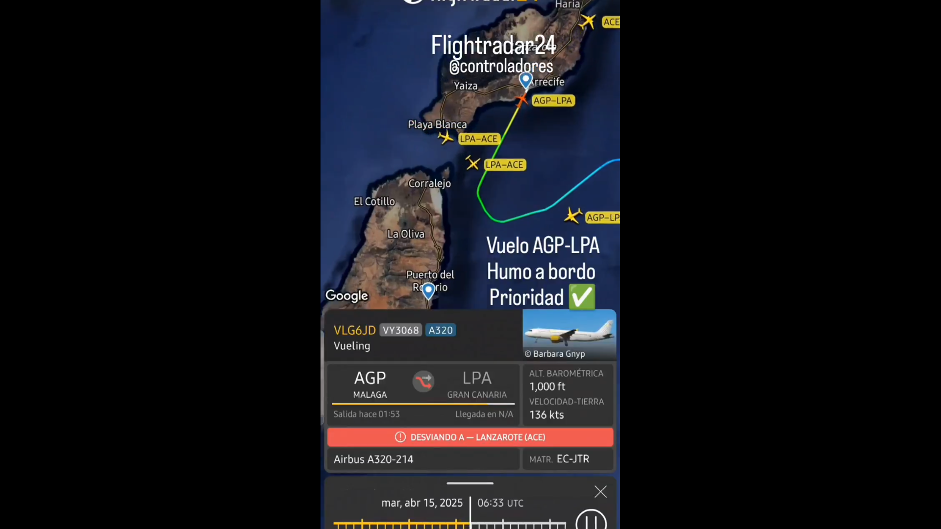 Desvíado a Lanzarote un vuelo hacia Gran Canaria por humo en el avión 