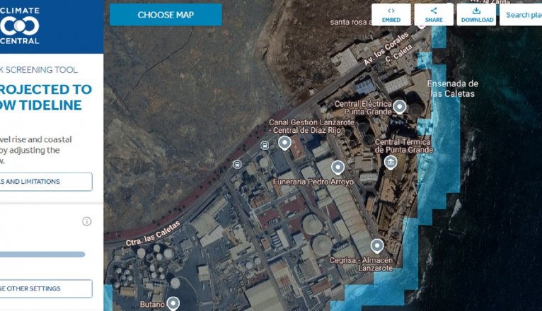 Sea level rise by 2050 at the Punta Grande Power Plant. Source: Coastal Risk Screening tool Sea level rise by 2050 at the Punta Grande Power Plant. Source: Coastal Risk Screening tool