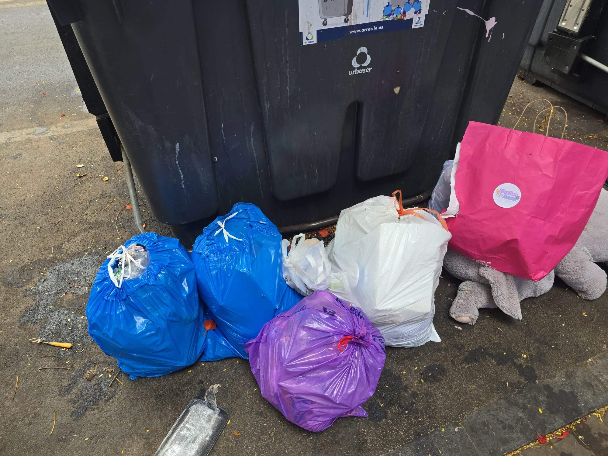 Basura junto a los contenedores en Arrecife