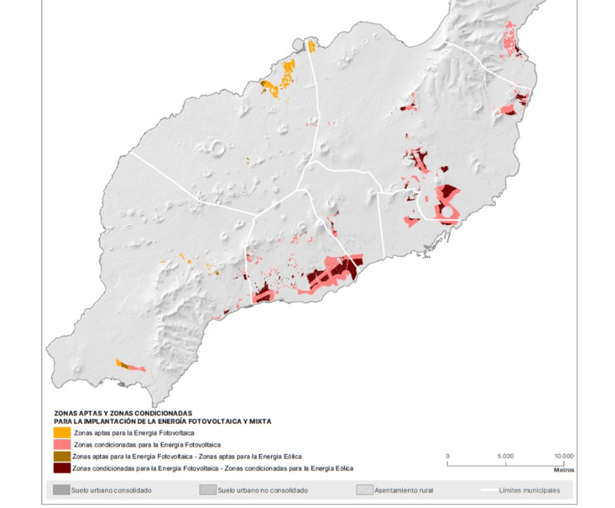 Zonas aptas y zonas condicionadas para instalar renovables en Lanzarote.