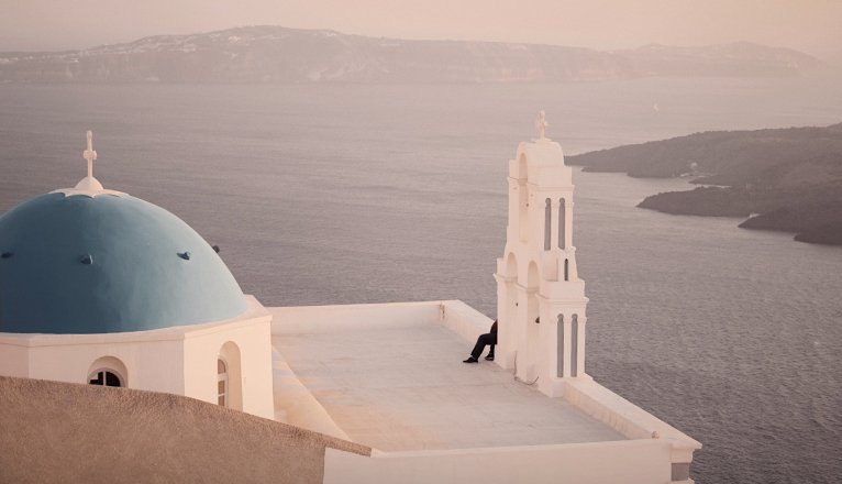 Nel silenzio del tramonto" Three bells of Fira, Santorini Nel silenzio del tramonto" Three bells of Fira, Santorini
