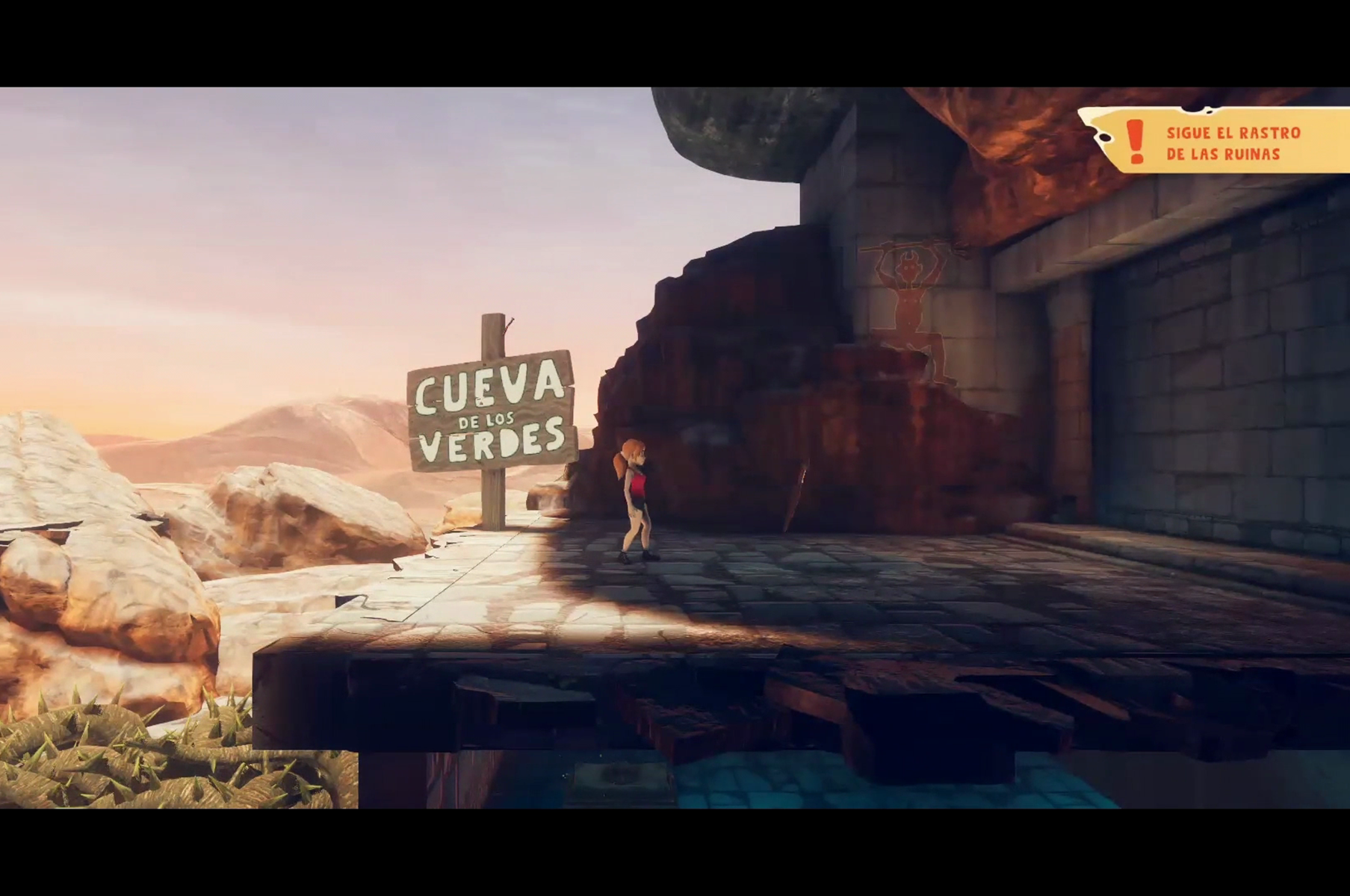 Escena del videojuego en la Cueva de los Verdes de Lanzarote.