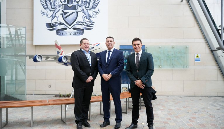 Meeting at the entrance of British Airways headquarters Meeting at the entrance of British Airways headquarters