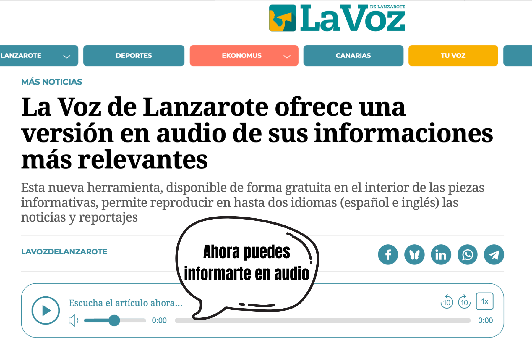 Formato audible disponible en las informaciones de La Voz de Lanzarote.