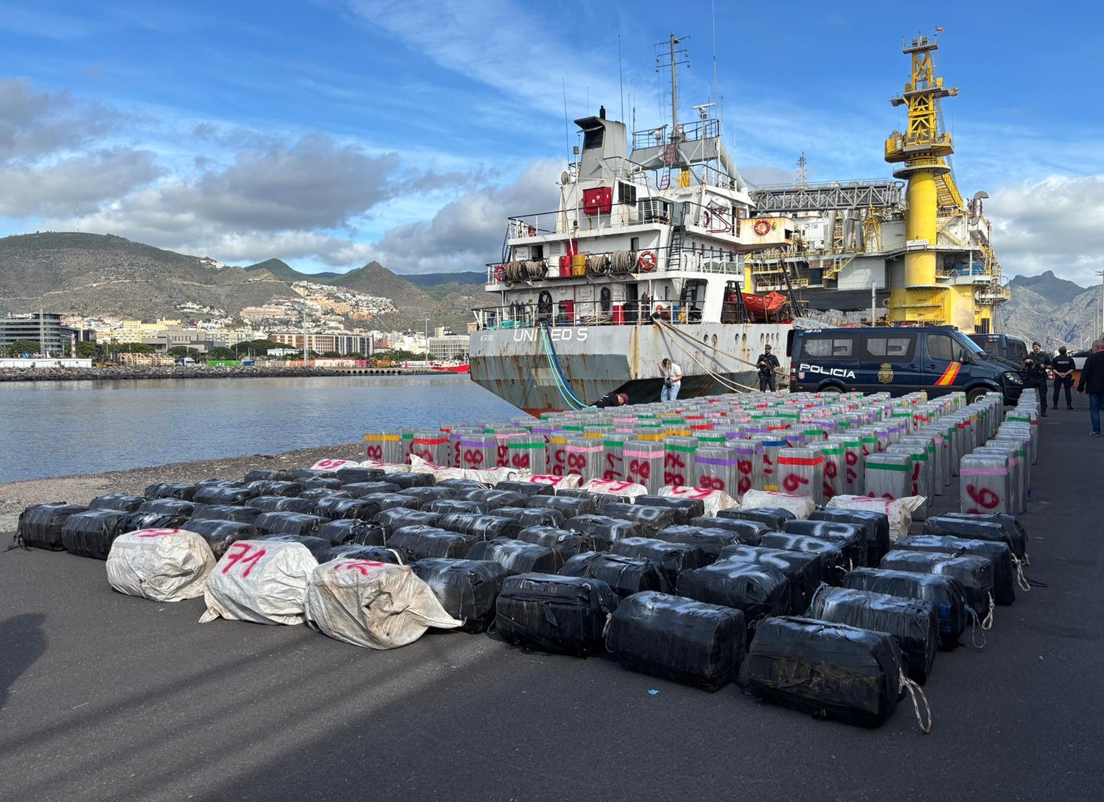 Imagen del alijo de droga incautada en el Puerto de Santa Cruz de Tenerife