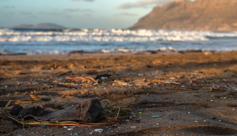 Microplásticos en la playa de Famara. Foto: Andrea Domínguez.