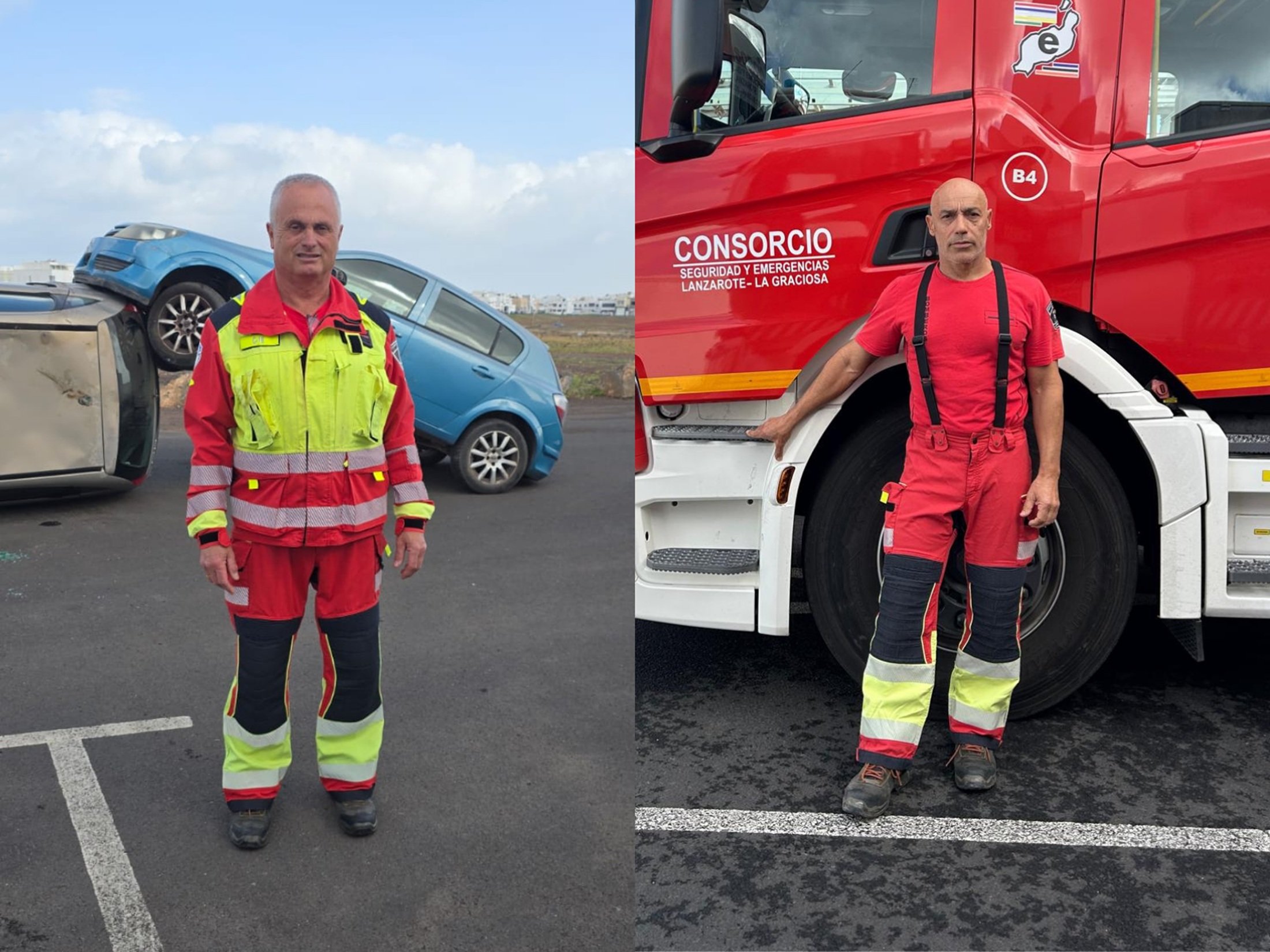 Los bomberos Andrés Pérez y Luis Perdomo