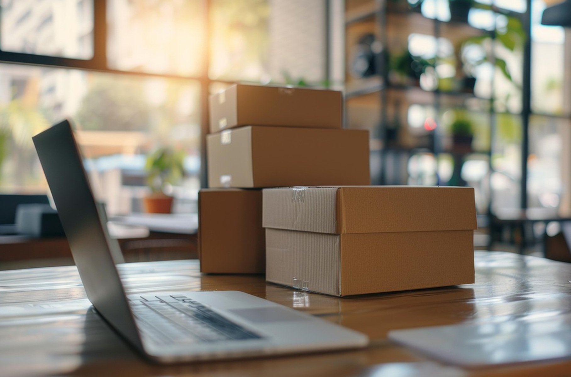Cajas de envíos de comercio electrónico. Internet.
