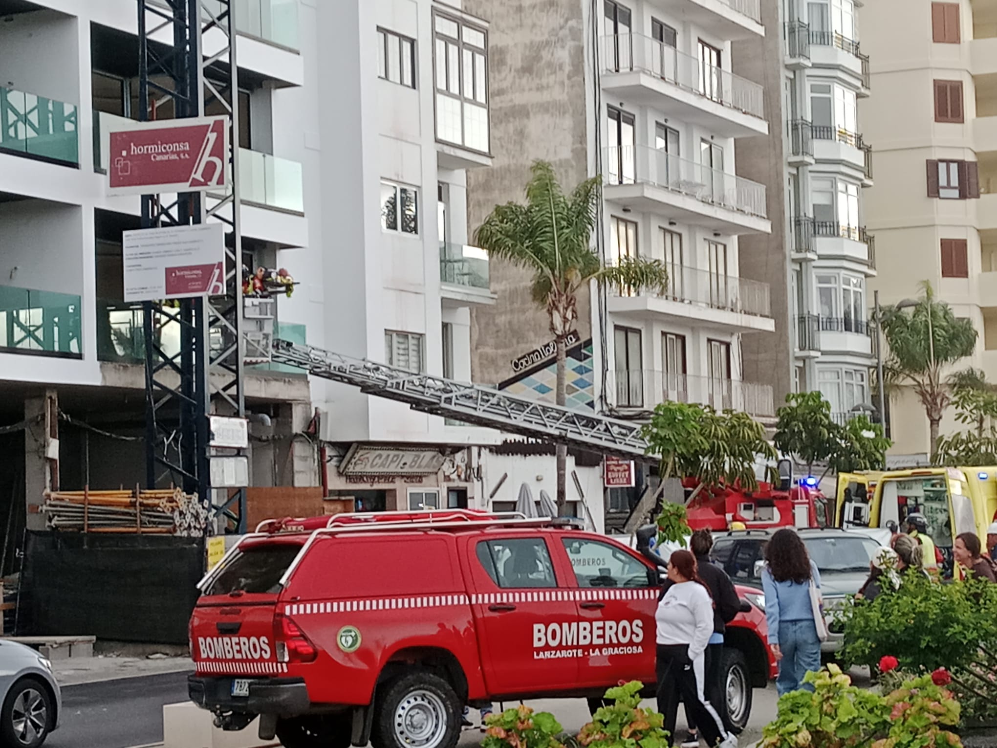 Accidente en una obra de Arrecife. Foto: David Merino.