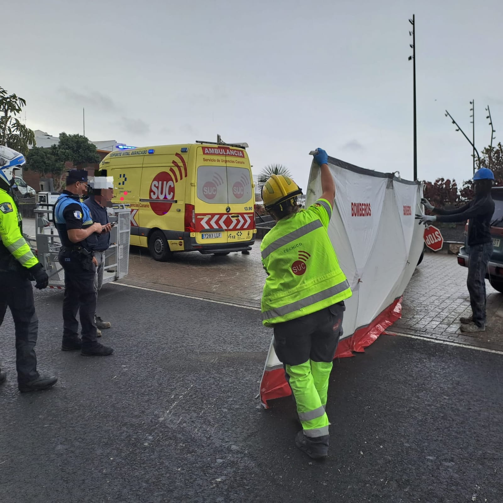 Accidente en una obra de Arrecife. Foto: David Merino.
