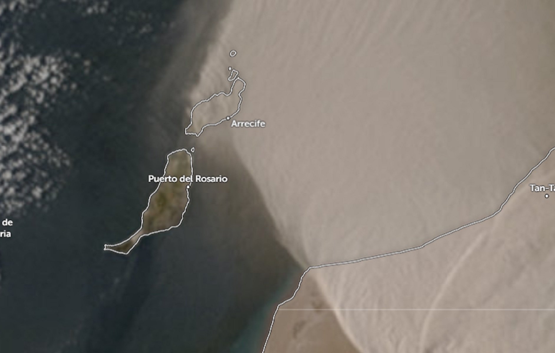 Calima en Lanzarote. Foto: Zoom Earth.