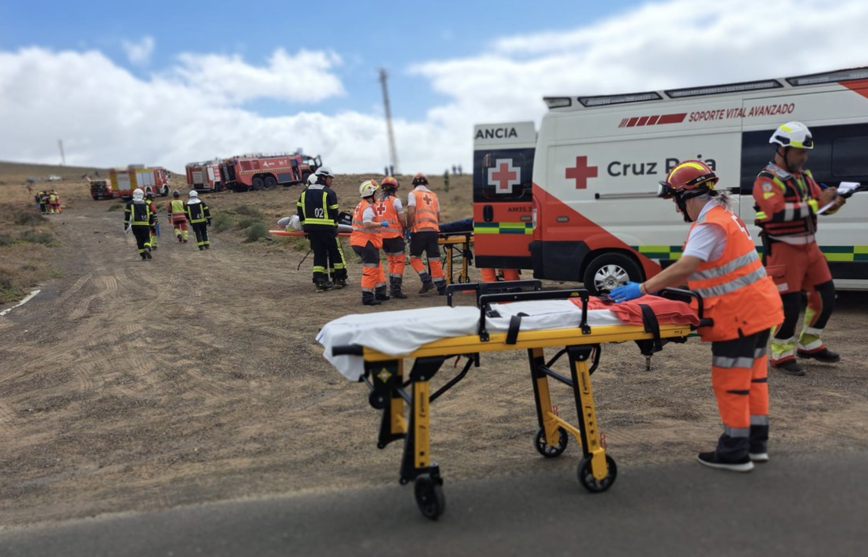 Simulacro de un accidente aéreo en Lanzarote. Fotos: 112 Canarias.