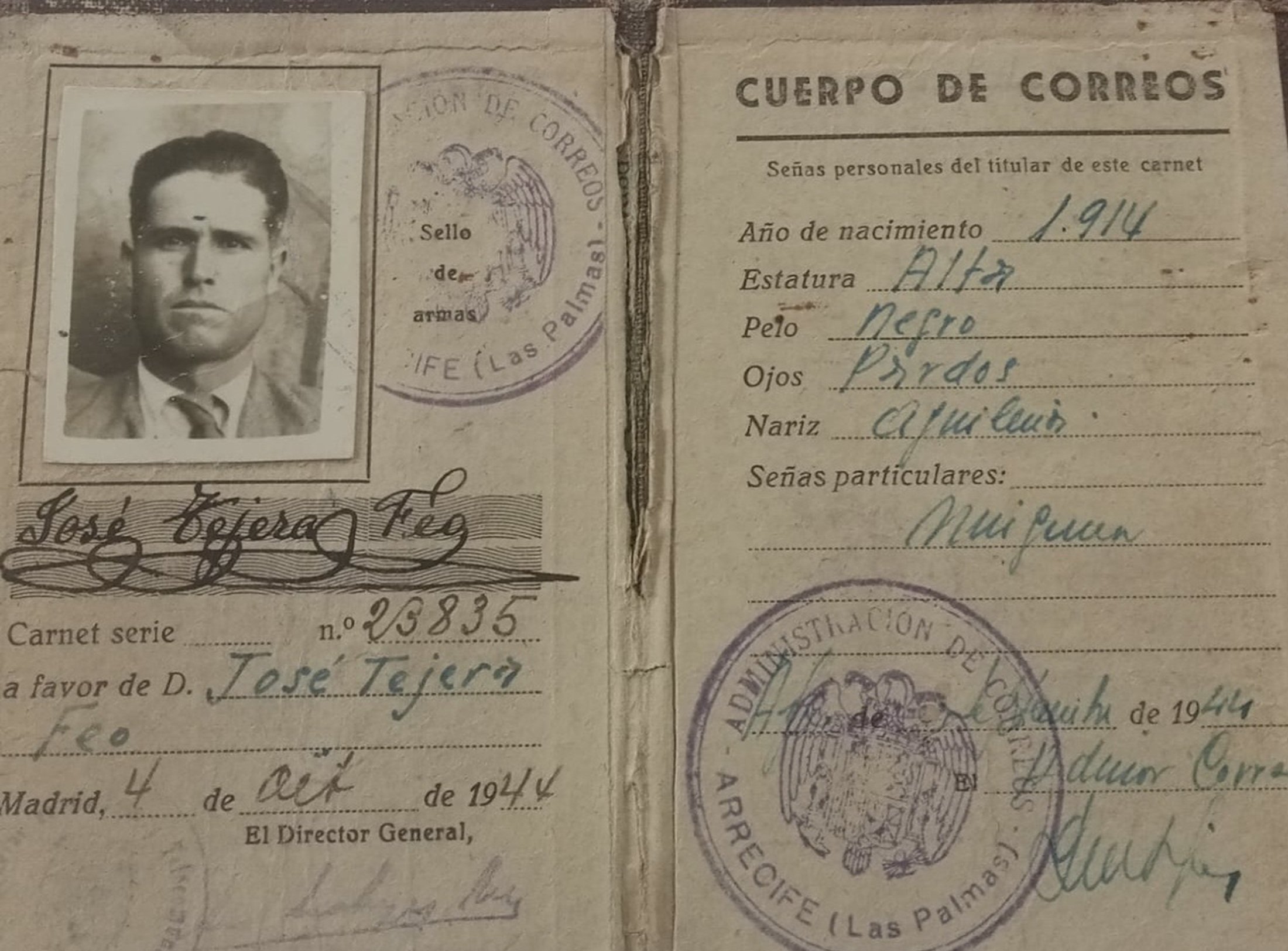 Documento personal de José Tejera Feo