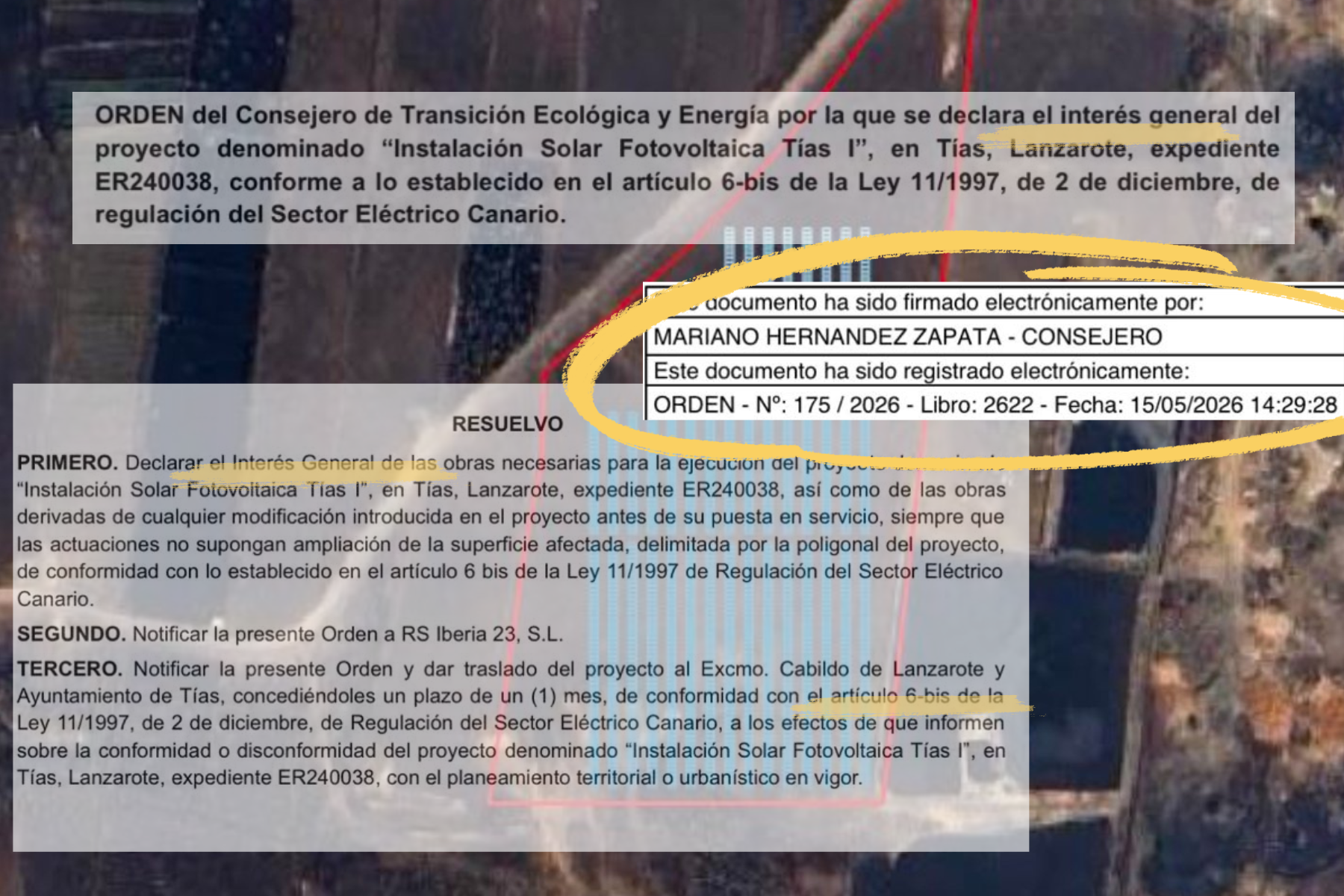 Orden de interés insular de una planta fotovoltaica en Mácher. Orden de interés insular de una planta fotovoltaica en Mácher.