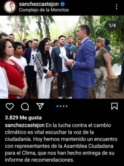 Publicación de Pedro Sánchez en la Asamblea Ciudadana para el Clima