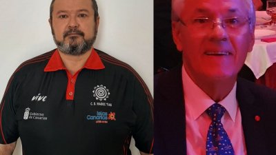 El entrenador del Magec Tías y guardia civil, Carmelo Alemán, y Santiago Torres