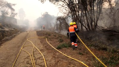 Bomberos de Lanzarote trabajan en el incendio de Tenerife