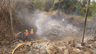 Bomberos de Lanzarote trabajan en el incendio de Tenerife