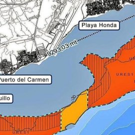 Zona prevista de instalación de jaulas de acuicultura frente a las costas de los municipios de Arrecife, San Bartolomé y Tías (FOTO: La Provincia)