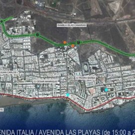 Mapa de los cortes de tráfico de Puerto del Carmen