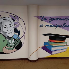 Mural de Mercedes Medina Díaz en el Salón de Actos de la Biblioteca Insular de Lanzarote