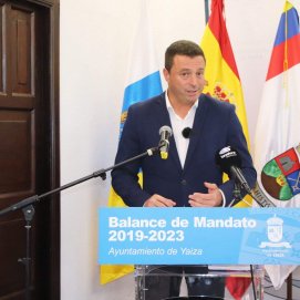 El alcalde de Yaiza, Óscar Noda (UPY), durante el balance de su legislatura