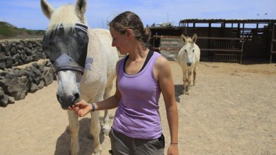La joven María Guerra en su granja en Tinajo (Fotos: Juan Mateos)