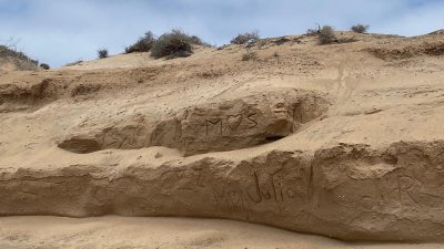 Grabado en el litoral de La Graciosa. Foto: Andrea Domínguez.
