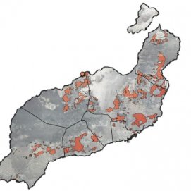 Áreas de Lanzarote con potencial para la instalación de infraestructuras de energía eólica, según el Plan de Transición Energética de Canarias 2030.