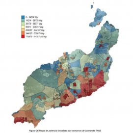 Mapa de potencia fotovoltaica instalable por comarcas de Lanzarote