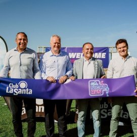 Juan Monzón, Michael Møller, Jesús Casimiro Machín y Héctor Fernández en la presentación del 'Night Run 2023'