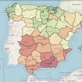 Mapa de distribución de la pobreza en los hogares españoles.