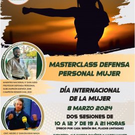 Cartel del masterclass defensa mujer en Costa Teguise
