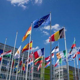 Banderas de los países miembro de la Unión Europea. Becas.