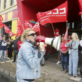 Conductores manifestándose en Arrecife durante la primera jornada de huelga del pasado 28 de octubre
