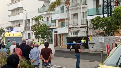 Accidente en una obra de Arrecife. Foto: David Merino.