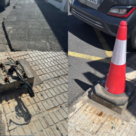 Antes y después del lugar donde estaba la farola en Costa Teguise