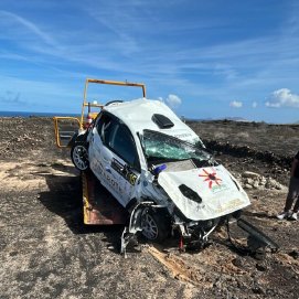 Vehículo accidentado en el Rally Overcame. Foto: La Voz.