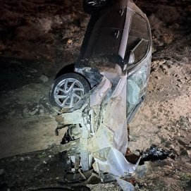 Accidente de coche en San Bartolomé. Foto: Bomberos de Lanzarote.