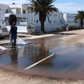 Labores de limpieza en la Avenida de Las Palmeras. Foto: La Voz.