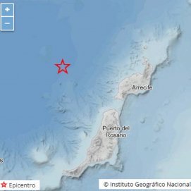 Epicentro del terremoto sufrido entre Lanzarote y Fuerteventura. Foto: Instituto Geográfico Nacional.