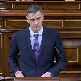 El presidente del Gobierno de España, Pedro Sánchez, durante su intervención en el Congreso.