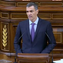 El presidente del Gobierno, Pedro Sánchez, durante su intervención este jueves en el Congreso.