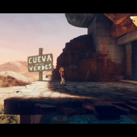 Escena del videojuego en la Cueva de los Verdes de Lanzarote.