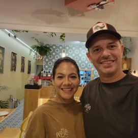 David Brandão y Ángela Vásquez en su restaurante de Lanzarote.
