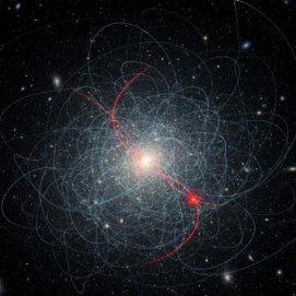 Recreación de colisiones entre partículas de materia oscura.