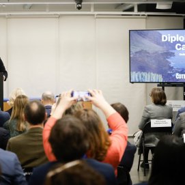 Alocución del presidente de Canarias ante los representantes de 17 embajadas en la sede de Cotec en Madrid.
