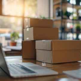 Cajas de envíos de comercio electrónico. Internet.