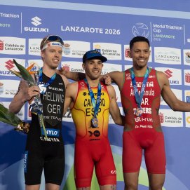 Podio masculino de la Copa del Mundo de Triatlón de Lanzarote