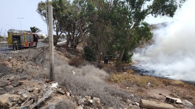 Incendio que afectaba a varios árboles y parte del pasto en Costa Teguise